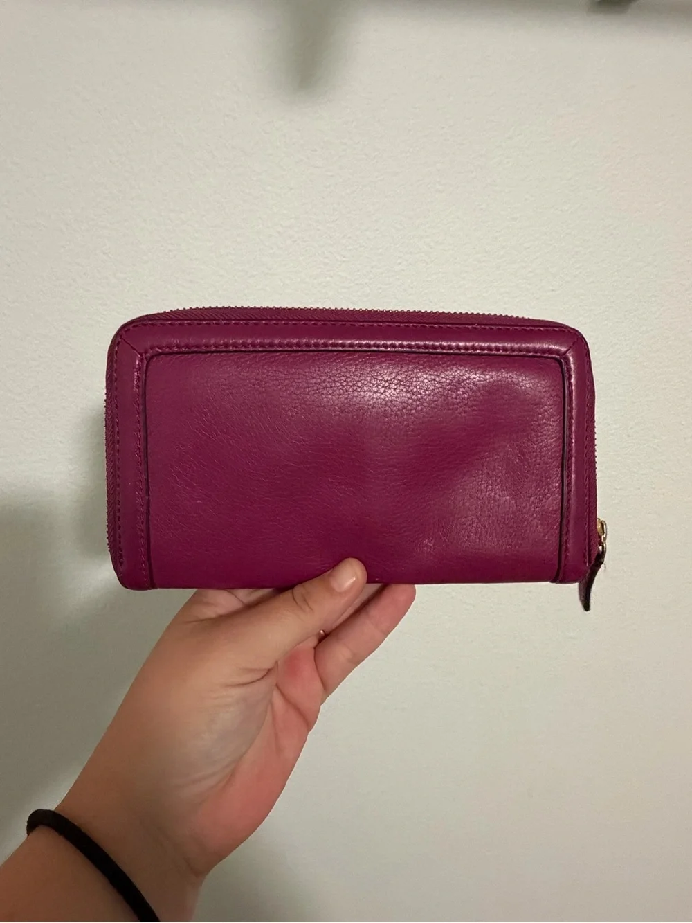 Tory Burch Zip-Around Wallet in Deep Berry with Gold Logo